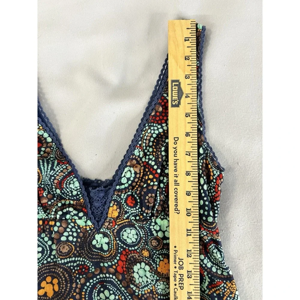 Free People Dress Multicolor With Abstract Pattern Crochet Lace Deep V Sz 0‎ VtG